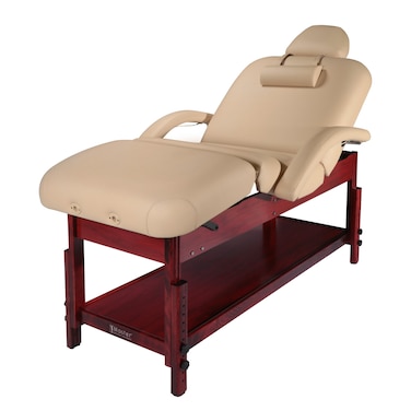 Master Massage 30 Claudia Stationary Massage Table Spa Salon Beauty Bed With Pneumatic Tilting Backrest  Leg Rest 265 To 365 Adjustable Height Mc Cream With Mahogany Legs 10126W