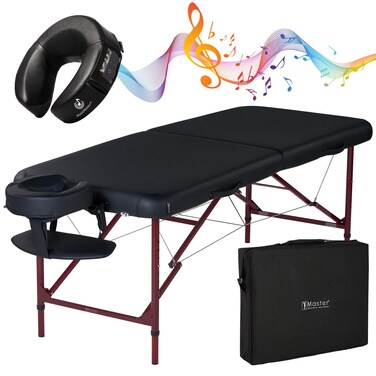 Master Massage Zephyr Lightweight Portable Massage Table Package with Extra Music Master Crescent Round High Fidelity Sound Face Cradle CushionAmbient Lighting Tattoo Table Spa Bed Black Maroon