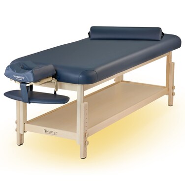 Master Massage 30 Laguna Stationary Massage Table Treatment Clincal Beauty Bed Royal Blue with Shelf Stationary Treatment with Ambient Lighting System
