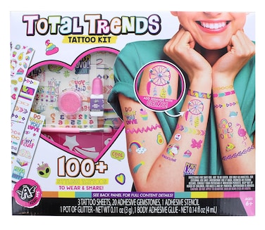 Angel AcadeMe by Anker Play Products Total Trends Tattoo Kit  Easy Adhesive Stylish Temporary Tattoos  100 Stylish Tattoos Included  Glitter Adhesive Glue Cosmetic Brush  Gemstones