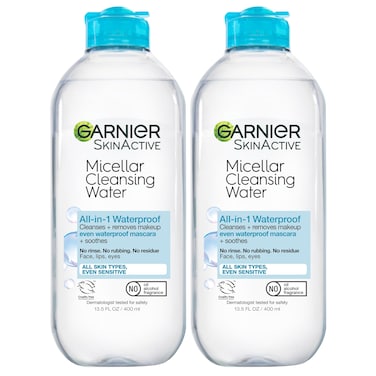 Garnier Micellar Water for Waterproof Makeup Hydrating Facial Cleanser  Makeup Remover Suitable for Sensitive Skin Vegan Cruelty Free 135 Fl Oz 400mL 2 Count