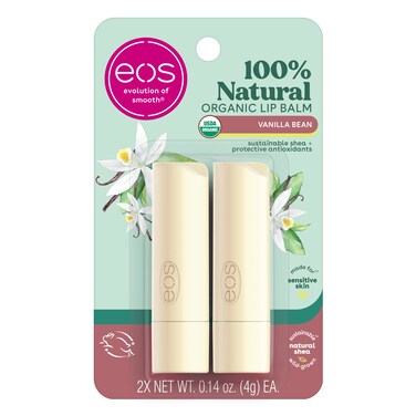 eos100 Natural  Organic Lip Balm Sticks Vanilla Bean AllDay Moisture Dermatologist Recommended 014 oz 2Pack