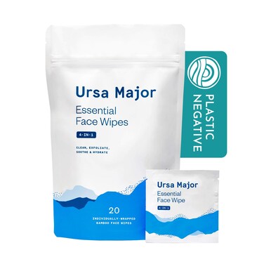 Ursa MajorEssential Face Wipes  Natural Biodegradable CrueltyFree  Cleanse Exfoliate Soothe and Hydrate  Individually Wrapped  20 Count