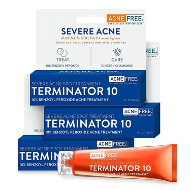 Acne Free Terminator 10 Acne Spot Treatment With Benzoyl Peroxide 10 Maximum Strength Acne Cream Treatment 1 Ounce Pack of 3