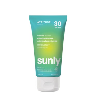 ATTITUDE Mineral Sunscreen with Zinc Oxide SPF 30 EWG Verified Broad Spectrum UVAUVB Protection Dermatologically Tested Vegan Unscented 52 Ounces