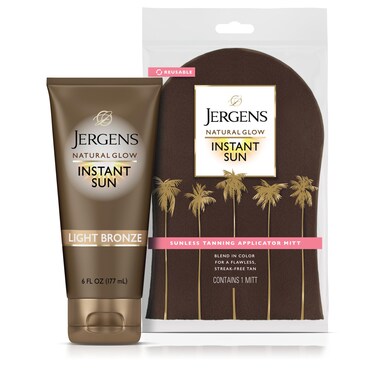 JergensNatural Glow Instant Sun Sunless Tanning Moisturizer  Bronzing Lotion and Mitt Set Light Bronze