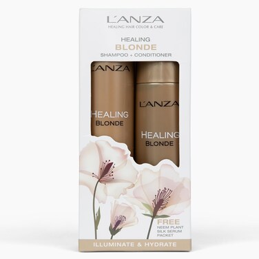 LANZA Healing Blonde Hair Care Kit Bright Blonde Shampoo Hair Conditioner  Healing Strength Neem Plant Silk Serum Paraben Free Sulfate Free Gift Box Blonde  Colored Hair 10185FlOzSample