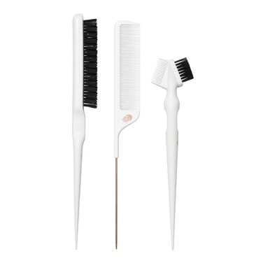 T3 Detail Set with Pintail Comb Edge Brush and Teasing Brush ThreePiece Hair Brush and Comb Set with Premium Vegan Boar Bristles and Flexible Teeth for Smoothing Detailing and Styling Edges