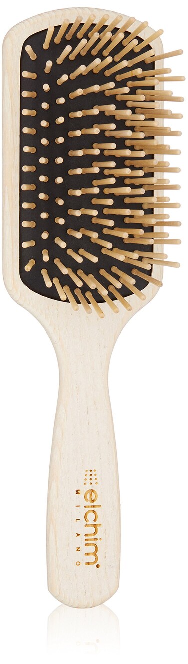 Elchim Wooden Paddle Brush  Extra Soft Brush for Detangling with Wood Pins and Natural Rubber Cushion  Unisex for Women Men  Babies