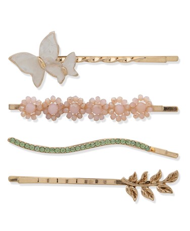 LONNA AND LILLY Gold Bobby Pins Set of 4 featuring gold finish mother of pearl beading stoines and crsytal with classic Bobby Pin push in closure