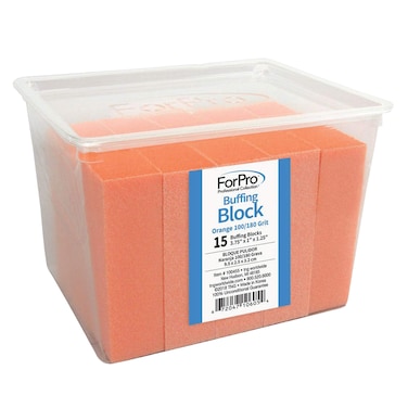 ForPro Professional Collection Buffing Block Orange 100180 Grit ThreeSided Manicure and Pedicure Nail Buffer 375 L x 1 W x 1 H 15Count
