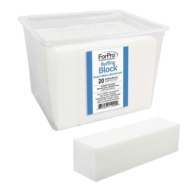 ForPro Professional Collection Buffing Block Super White 180240 Grit FourSided Manicure and Pedicure Nail Buffer 375 L x 1 W x 1 H 20Count
