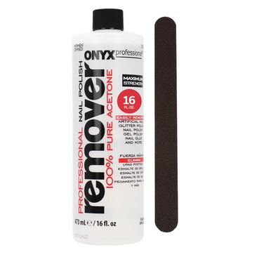 Onyx Professional 100 Pure Acetone Nail Polish Remover Kit with 7 inch Nail File MaximumStrength Nail Polish Remover for Gel Artificial  Glitter Nail Polish Quick and Effective Formula 16 Fl Oz