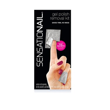 SensationailGel Nail Polish Removal Kit Acetone Dropper 4Way Nail Buffer and Manicure Stick Easily Soak Off without Damage or Hassle Silver 30 Count