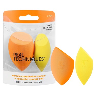 Real TechniquesMiracle Complexion Sponge  Concealer Sponge Duo Makeup Blending Sponges For Foundation  Concealer Offers Light To Medium Coverage Natural Dewy Makeup LatexFree Foam 2 Count