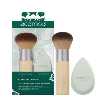 EcoToolsBlend  Blur Makeup Brush and Sponge Duo Makeup Blending Sponge  Foundation Brush For Liquid  Cream Products Cloud Skin Eco Friendly Vegan  Cruelty Free 2 Count
