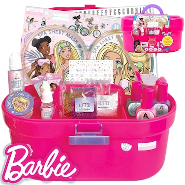 Barbie Cosmetic Case by Horizon Group USA DIY Beauty Kit for an atHome Spa Day Create Your Own Face Sheet Masks Nail Art  Body Glitter Includes Reusable Storage Case with Removable Tray