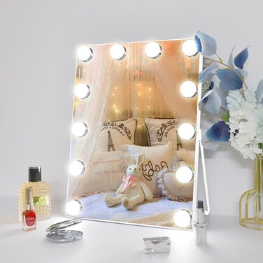 10x 12 Vanity Mirror with Lights Hollywood Lighted Makeup Mirror with 3 Color Modes and 12 Dimmable Diamond LED Light Bulbs Touch Control for Bedroom White