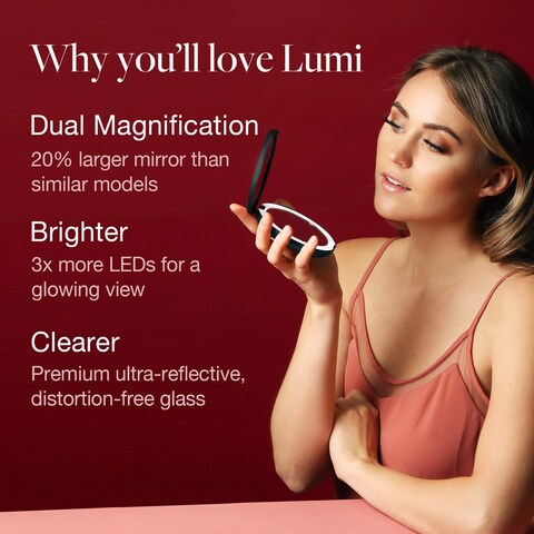 Fancii LED Lighted Travel Makeup Mirror 1x10x Magnification  Daylight LED Compact Portable Large 5 Wide Illuminated Folding Mirror Lumi Rose Gold