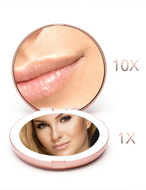 Fancii LED Lighted Travel Makeup Mirror 1x10x Magnification  Daylight LED Compact Portable Large 5 Wide Illuminated Folding Mirror Lumi Rose Gold