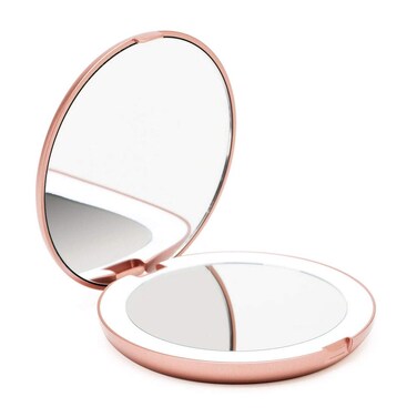 Fancii LED Lighted Travel Makeup Mirror 1x10x Magnification  Daylight LED Compact Portable Large 5 Wide Illuminated Folding Mirror Lumi Rose Gold