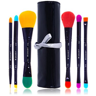 SHANYVegan Makeup Brushes  LUNA  6 PC Double Sided Travel Make up Brushes with 12 unique Bristles  with Brush storage Pouch  Synthetic
