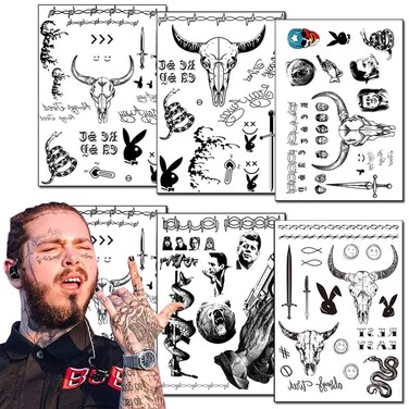 6 Sheets Halloween Temporary Tattoos Stickers Face Tattoos Kit Fake Body Art Tattoo Festival Makeup Halloween Face Tattoos for Women Men Kids Cosplay Halloween Costume Accessories