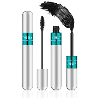 2 in 1 Mascara 5x Longer Waterproof Lash Cosmetics Natural Lengthening and Thickening Effect No Clumping Superstrong Magic 4d Silk Fiber for Vibely Mascara Makeup
