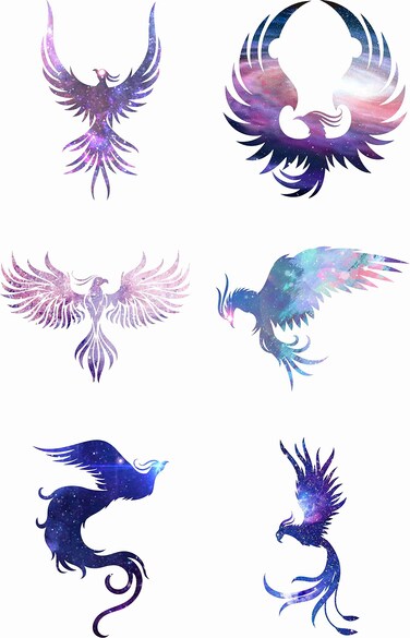 6 Sheets Temporary Tattoo Phoenix Purple Bird Starrysky Fake Tattoos Hand tattoos for Women Girls
