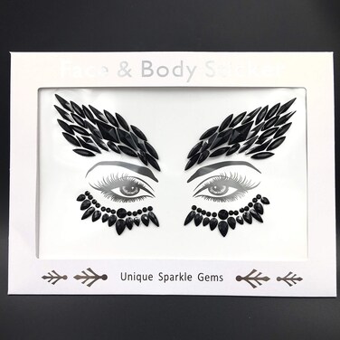 black face jewels tattoo eye sticker festival body sticker black gems holidays halloween decoration temporary tattoo for skin