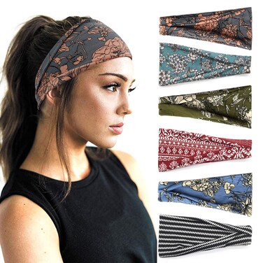 YONUFBoho Headbands For Women Fashion Wide Headband Yoga Workout Head Bands Hair Accessories Band 6 Pack