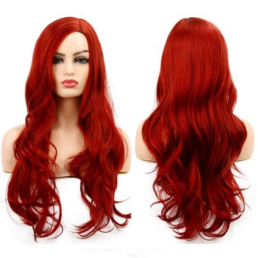 BaruisiLong Curly Wavy Red Wigs for Women Side Part Natural Looking Cosplay Synthetic Fiber Wig Heat Resistant Replacement Wig