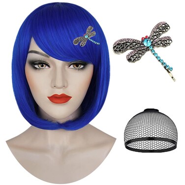 Ruina Blue Coraline Wig Blue Bob Wigs for Women Girls Short Straight Hair Wig with Wig Caps R020BL