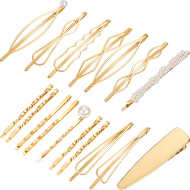 Yaomiao 17 Pieces Gold Hair Pins Set Geometric Hair Clips Bobby Pin Hair Barrettes Metal Gold Decorative Hair Styling Jewelry Hair Clamps Accessories for Women Wedding Parties