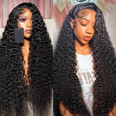 13x4 Deep Wave Lace Front Wigs Human Hair 30 Inch HD Deep Curly Lace Front Wigs Human Hair 180 Density Frontal Wigs for Women Human Hair Pre Plucked with Baby Hair