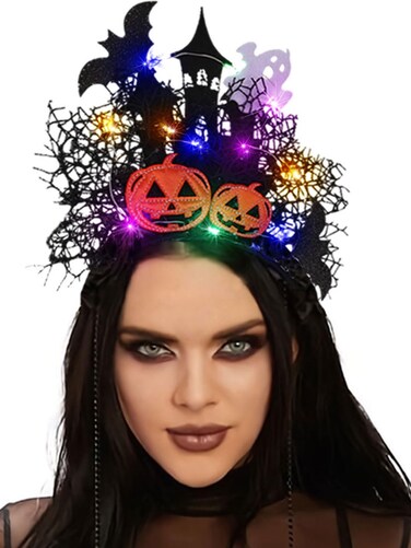 GORTINHalloween Light up Headband Black Bat Hairband Gohtic Glowing Headpieces LED Head Hoop Halloween Masquerade Cosplay Party Costume Headwear for Women and Girls