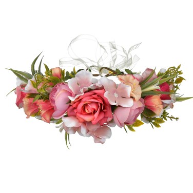 LLinfflrWomen Floral Crown Boho Flower Headband Hair Wreath Floral Halo Headpiece with Ribbon Wedding Party Photos Rosy