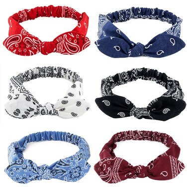 6 Pack Elastic Paisley Bandana Knot Headbands Rabbit Ear Bow Headband Turban Headwraps Hair Band for Women Girls