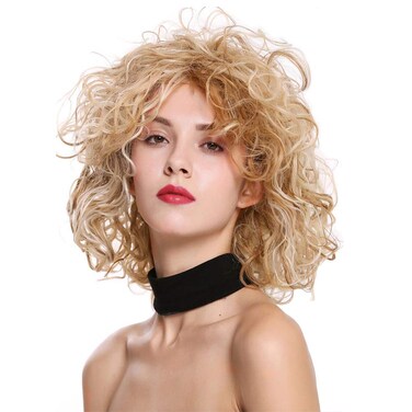 Sallcks Short Curly Blonde Wig for Women Shaggy Curly Natural Synthetic Heat Resistant Cosplay Costume Wig with Wig Cap