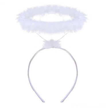 ZSPERKLAAngel Halo Headband White Feather Fluffy Angel Hair Band Halloween Costume Accessory