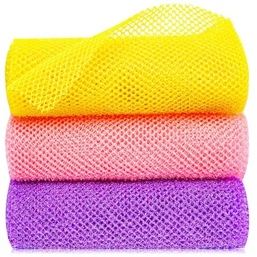 3 Pcs African Exfoliating Net Sponge African Bath Sponge Scrubbing Rag Net African Wash Shower Long Net Body Scrubber