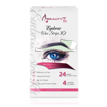 Beauty7 Facial Wax Strips Hair Removal Eyebrow Wax Strips Kit Fit Wax Strips Eyebrow Shaper at Home Waxing 24 Strips 4 Calming Oil Wipes for Sensitive All Skin Types for Women