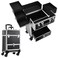 Hododou Rolling Makeup Case Cosmetic Travel Trolley Storage Sliding Drawer 4 Tray Makeup Travel Case with Wheels Salon Barber Case Traveling Cart Trunk for Cosmetologist Nail Tech Hairstylist Black
