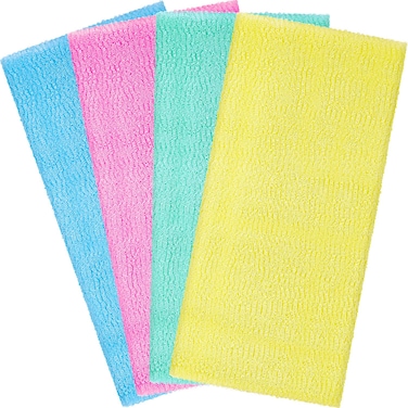 Boao 4 Pieces Exfoliating Washcloth Towel Japanese Washcloth African Sponge Skin Bath Wash Towel Korean Loofah Bath Cloth Shower Washcloth for Body 35 Inches