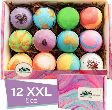 12 XXL Bubbly Organic Bath Bombs Gift Set for Women Men and Kids Designed in Canada Long Lasting Floaters Relaxing Aromatherapy Rich in Pure Essential Oils Healing Properties