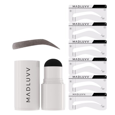 MADLUVV Eyebrow Stencil Kit  EasytoUse Natural Look 6 Popular Shapes Used by Professionals  Includes Stamp Stencils Spoolie and Travel Bag Dark Brown