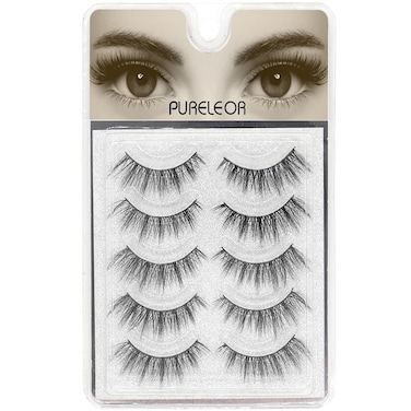 Natural Look Eyelashes 3D Mink Cat Eye Lash Wispies 15mm Manga Lashes 5 Pairs Soft Reusable False Eyelashes Lightweight No Glue Included