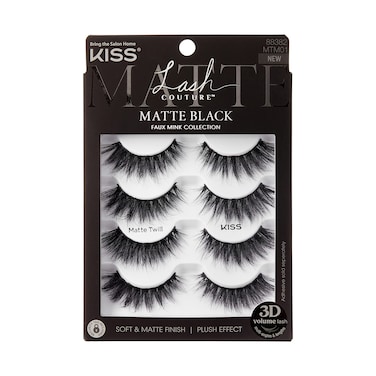 KISSLash Couture 3D Matte False Eyelashes Matte Twill 14 mm Includes 4 Pairs Of Lashes Contact Lens Friendly Easy to Apply Reusable Strip Lashes