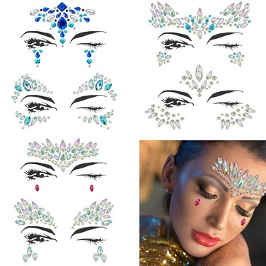 Halloween Face jewels festival Women Mermaid Face Gems Glitter 6 Sets Rhinestone Rave Festival Face JewelsCrystals Face Stickers Eyes Face Body Temporary Tattoos