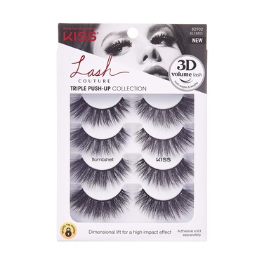 KISS Lash Couture Triple PushUp False Eyelashes Bombshell 14 mm Includes 4 Pairs Of Lashes Contact Lens Friendly Easy to Apply Reusable Strip Lashes